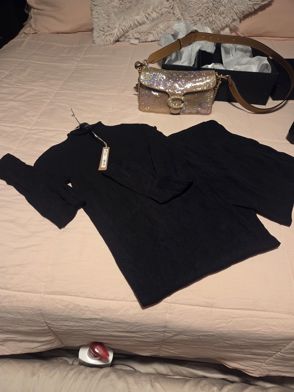 SKIMS Black Lace Long Sleeve Turtleneck Dress